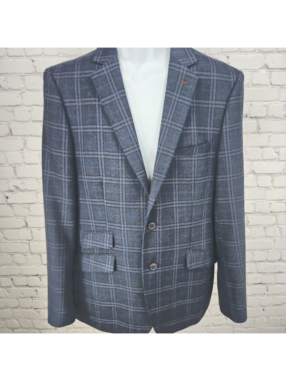 Bachrach Blue Gray Plaid 100% Wool 2 Button Notch Blazer Sport Coat 42R